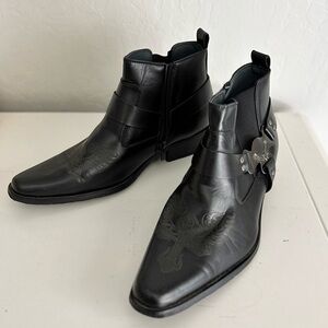 Alberto Fellini Men’s Western Ankle Harness Embossed Boots, Black 8.5